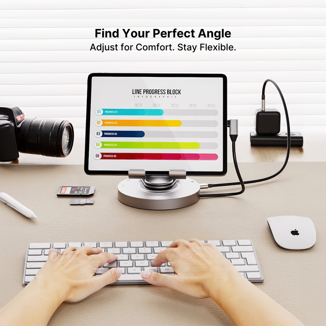 Aluminum 8-in-1 USB-C Hub with Foldable 360° Rotatable Stand and 4K HDMI