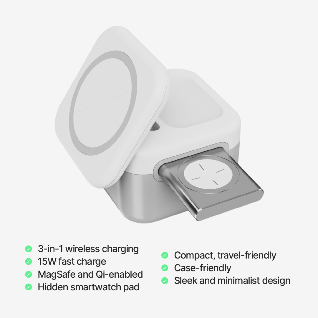 CubeMag 3-in-1 Magnetic Wireless Charging Station for Apple and Android